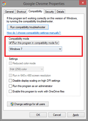Run this program in compatibility mode for and select Windows 7