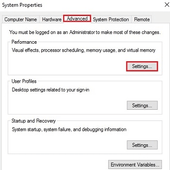Increase the virtual memory- advanced tab an choose setting