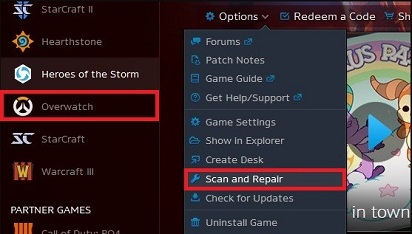 Repair the Game Files- select overwatch options and scan and repair