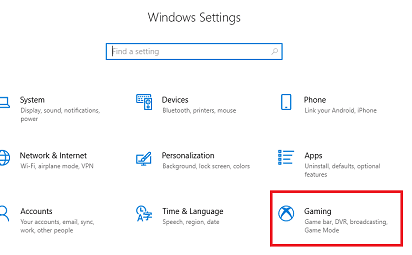 Select Gaming for the Settings