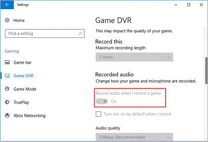 Now switch to the Game DVR menu and turn off Record Audio When I Record a Game