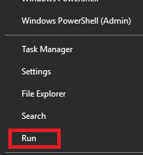 Right-click on the Start button and select run