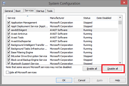 system configuration- disable all