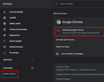 Update Google Chrome- about chrome