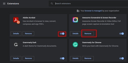 Turn off or remove all the unnecessary extensions as required