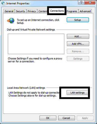 Internet Properties, click on Connections and then on LAN Settings