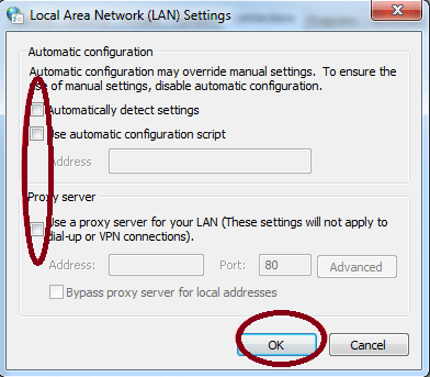 deselect all the options and then click on OK