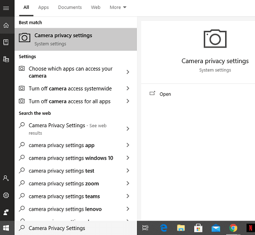 Allow apps to access your camera-open the camera privacy setting