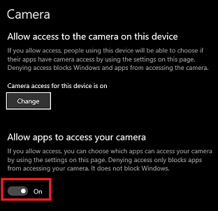 Allow apps to access your camera
