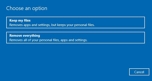 Reset the Windows to the Previous Version- select keep my files