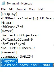 Edit the fPostLoadUpdateTimeMS value to 2000
