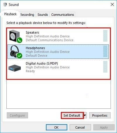 Change the Default Device Accordingly