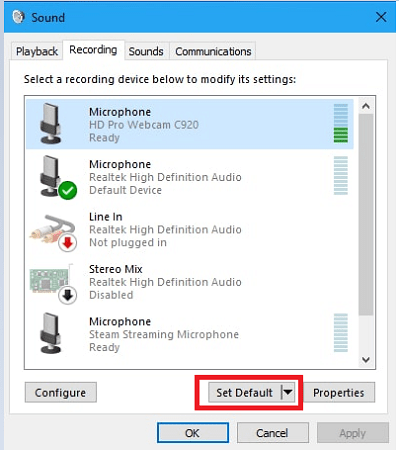 Change the Default Device Accordingly - audio or mic