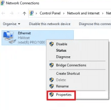 Right-click the network you are connected to and select Properties