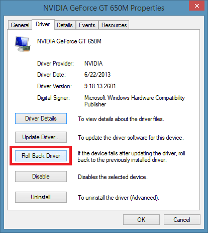 Rollback the display driver