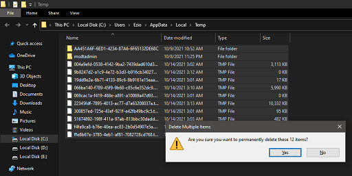 Select All the Temporary System Files and delete it