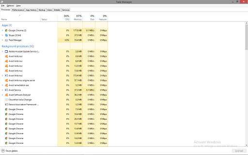 Close the Background Processes-open task manager