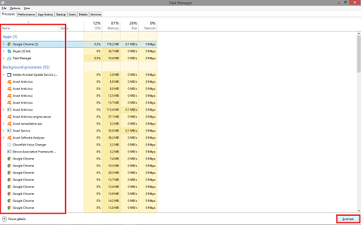 Close the Background Processes- End task every process