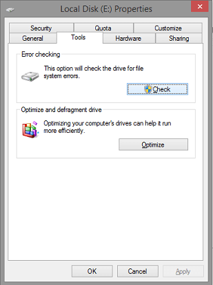 Open the properties and click on tools of the partition