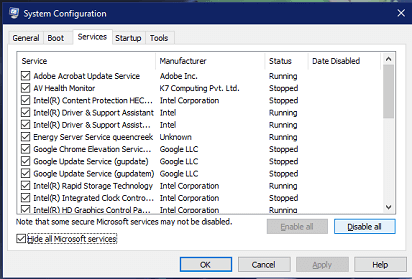 Hide all Microsoft services