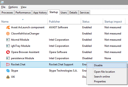 Open the Startup tab and right-click to Disable unnecessary programs
