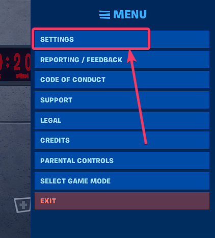 Click on the fortnite setting