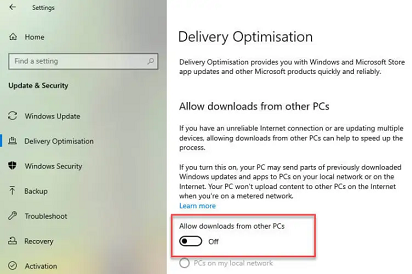 Turn off Windows Update Delivery Optimization-allow