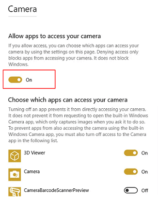Allow apps to access your camera