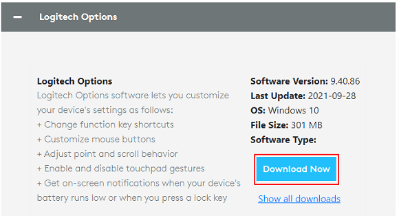 Press Download Now button to downlad the Logitech software