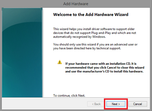 Add hardware wizard - Click on nect