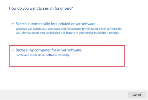 Choose browse my computer for driver software to Specify the driver installation route