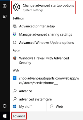 Change advanced startup options
