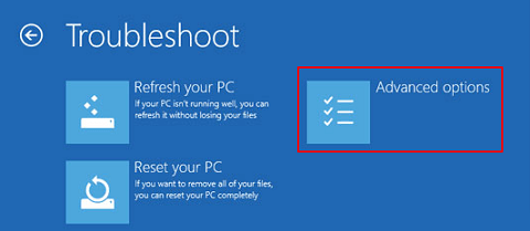 choose advanced options in troubleshoot