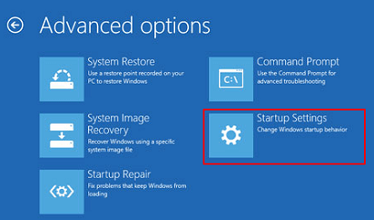 Choose Startup Settings from the Advanced options