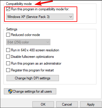 Play the game in compatibility mode