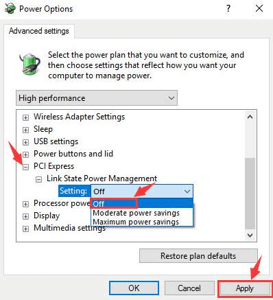 Disable Link State Power Management