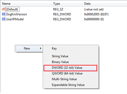 Choose a registry value from the pulldown menu