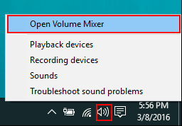 Open Volume Mixer to Perform volume controls checking