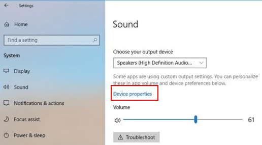 Sound Setting- Click on device properties