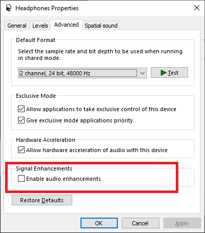 Enable the audio enhancements