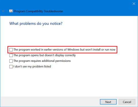 The program worked in earlier versions of Windows but won’t install or run now
