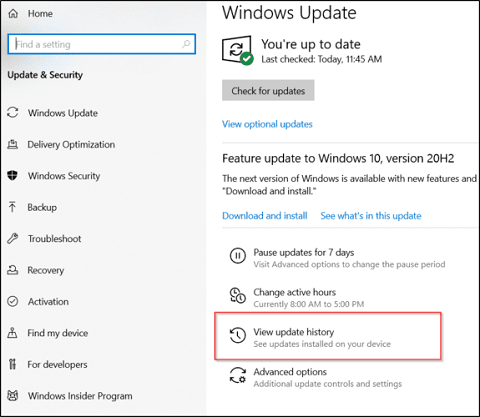 View the windows update history
