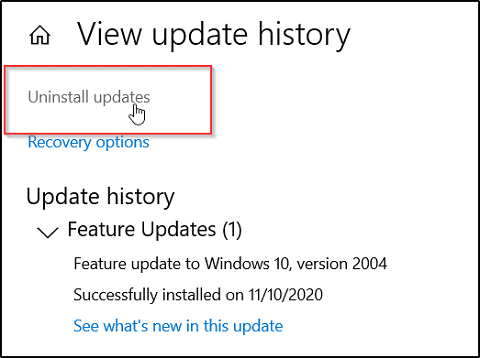 Uninstall the windows updates