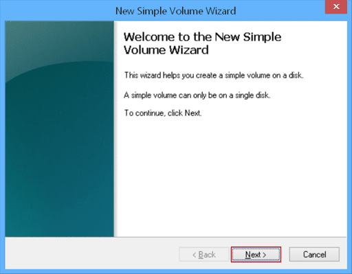 Open New simple volume wizard setup