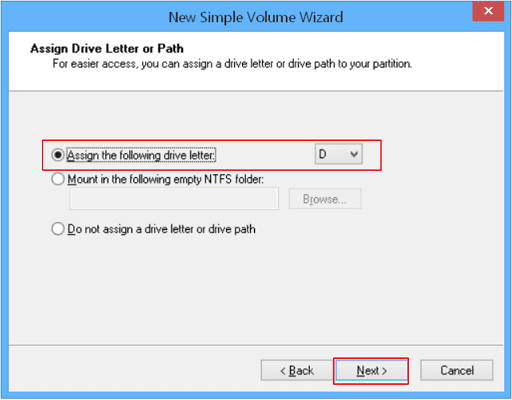 New Simple Volume Wizard opens, assign the driver lettr