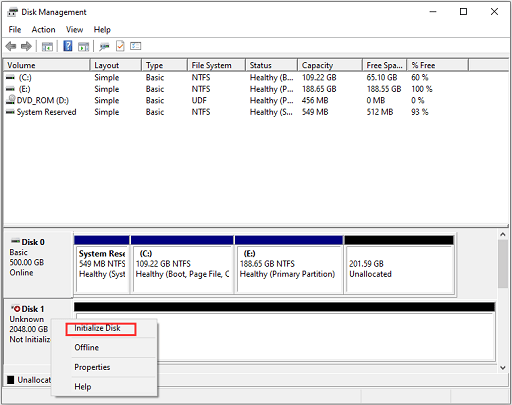 Perform disk initialization