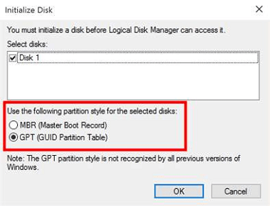 select GPT and choose OK