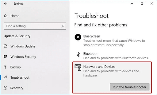 Hardware & Devices- Run the troubleshooter