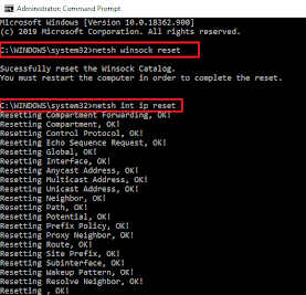 Perform TCP_IP reset- command prompt
