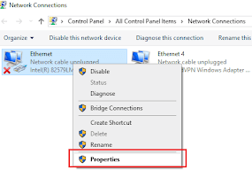 Ethernet adapter settings - properties